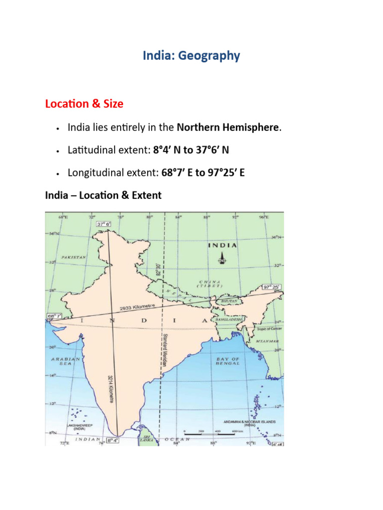 India Geography: Location, Size, and Borders | PDF | Himalayas | Indus ...
