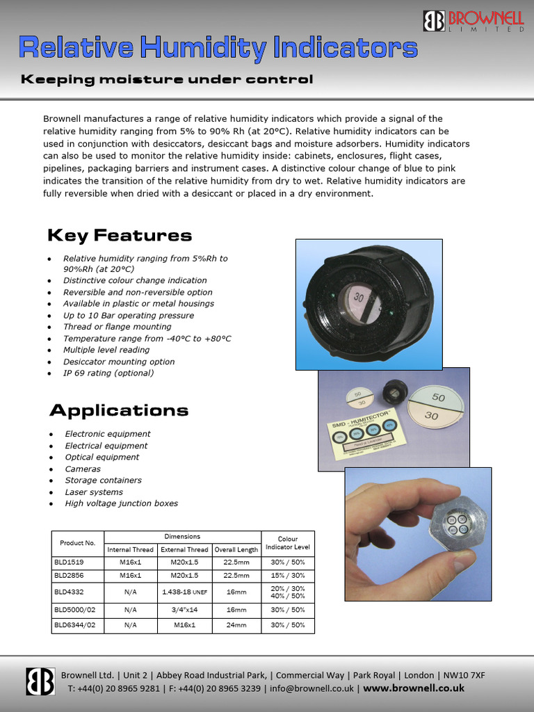 Humidity Indicators by Brownell Ltd. | PDF