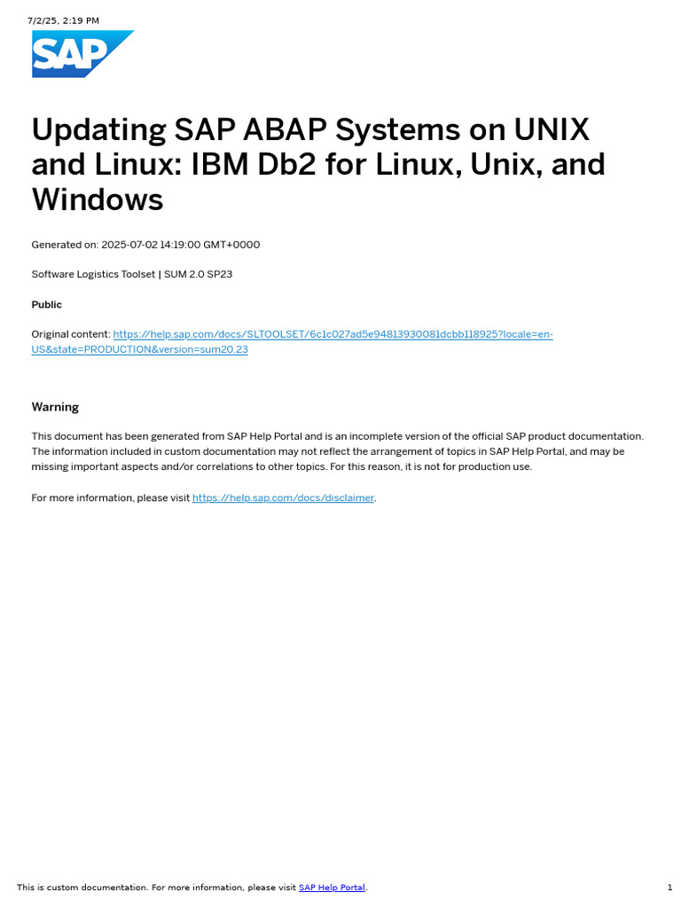 Update SAP ABAP on UNIX/Linux Systems | PDF