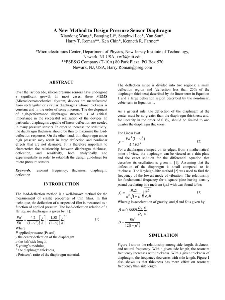 A New Method to Design Pressure Sensor Diaphragm | PDF | Pressure ...
