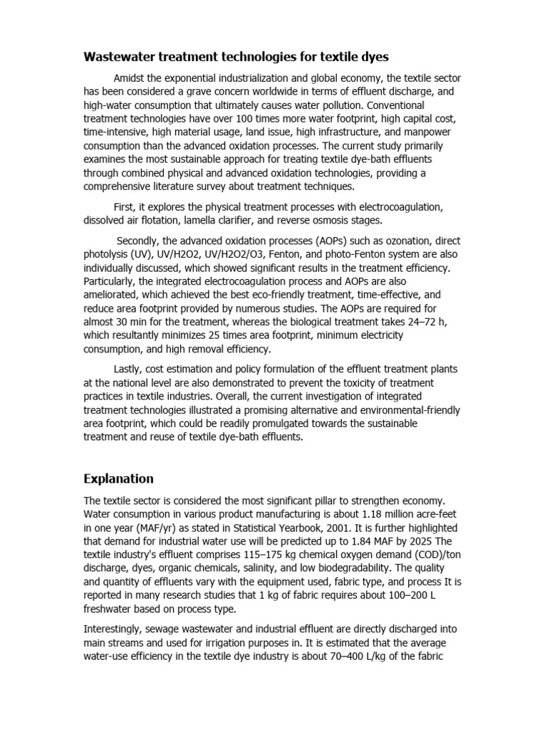 Sustainable Textile Dye Wastewater Solutions | PDF | Water Pollution ...