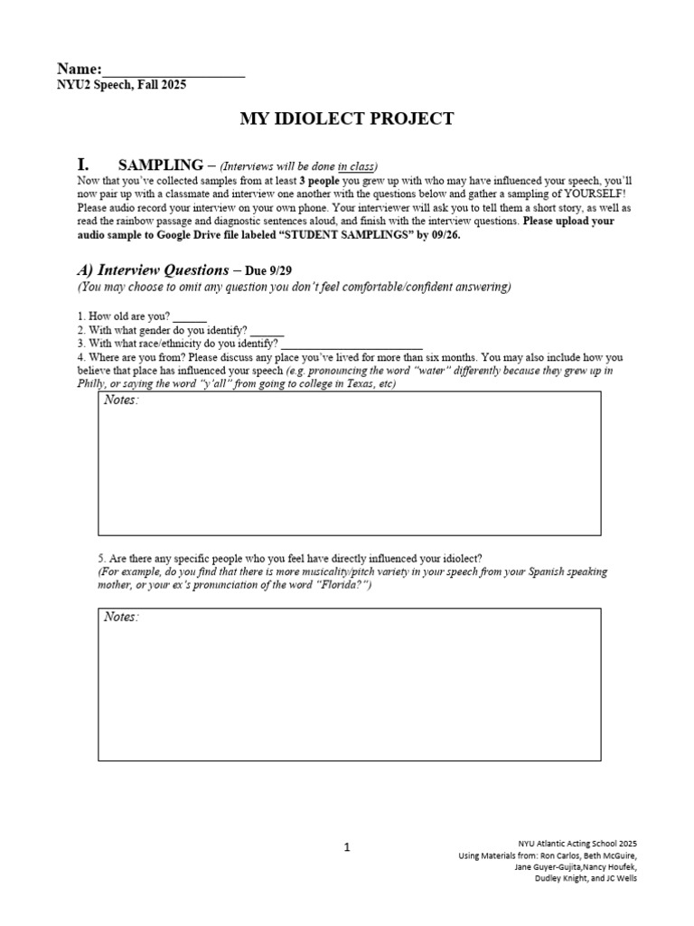 NYU Idiolect Project Guidelines 2025 | PDF | Phonetics | Accent ...