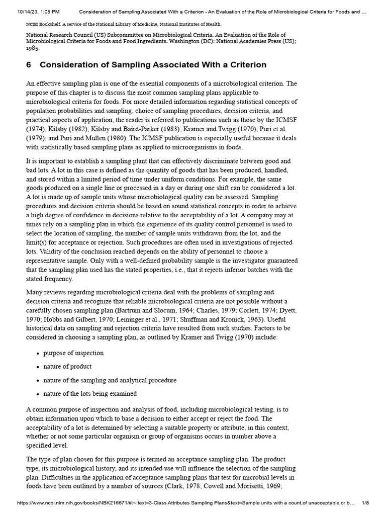 Microbiological Sampling Plans for Foods | PDF | Sampling (Statistics ...