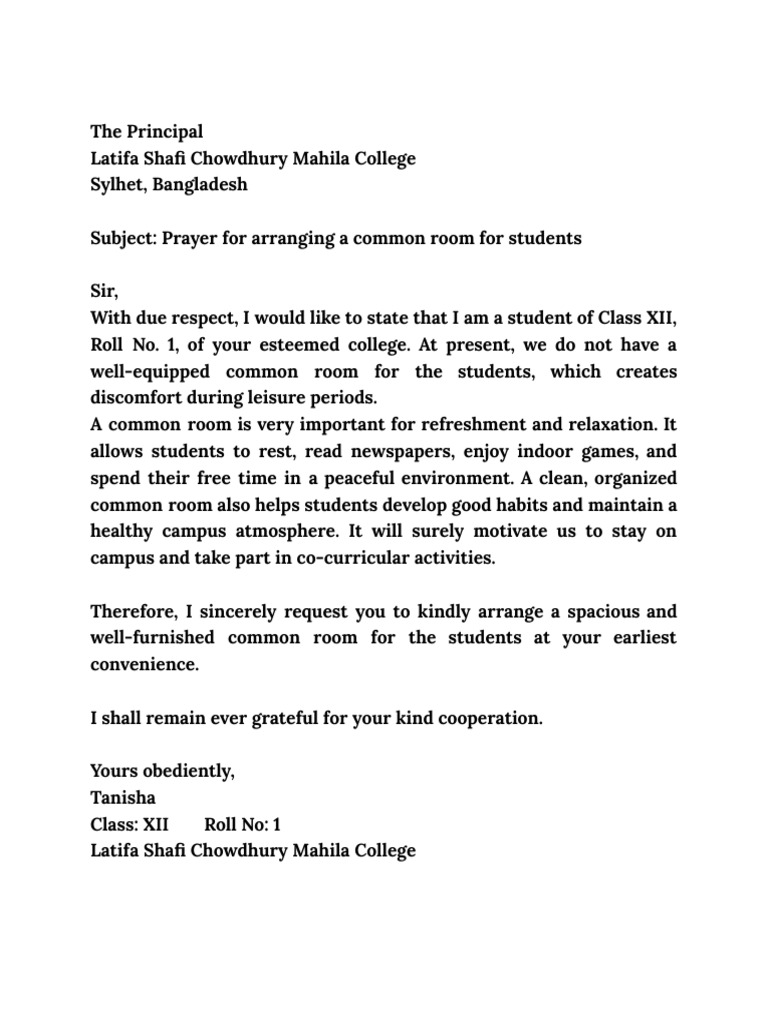 Request for Student Common Room | PDF