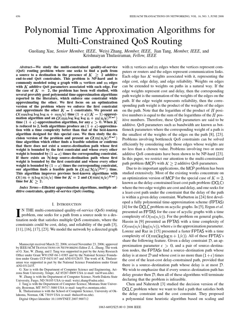 Multi-Constrained QoS Routing Algorithms | PDF | Time Complexity | Routing