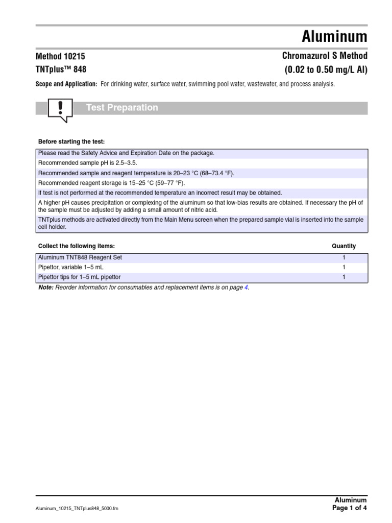 Aluminum Testing Method 10215 Guide | PDF | Magnesium | Aluminium