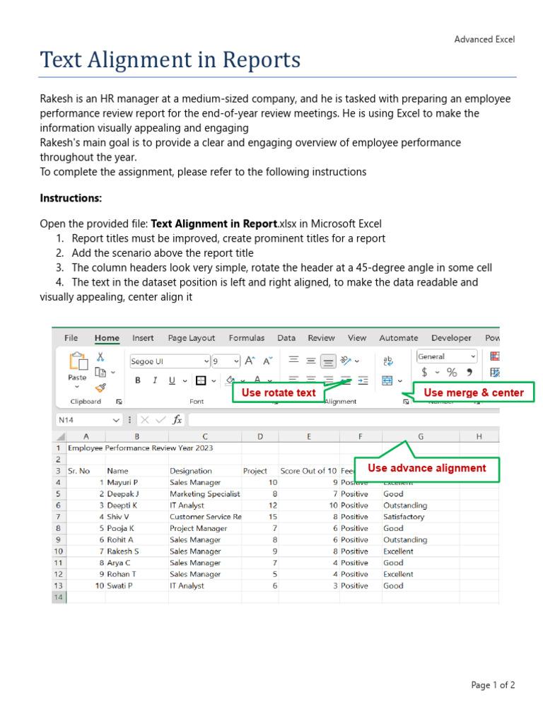 Text Alignment in Reports: Instructions | PDF