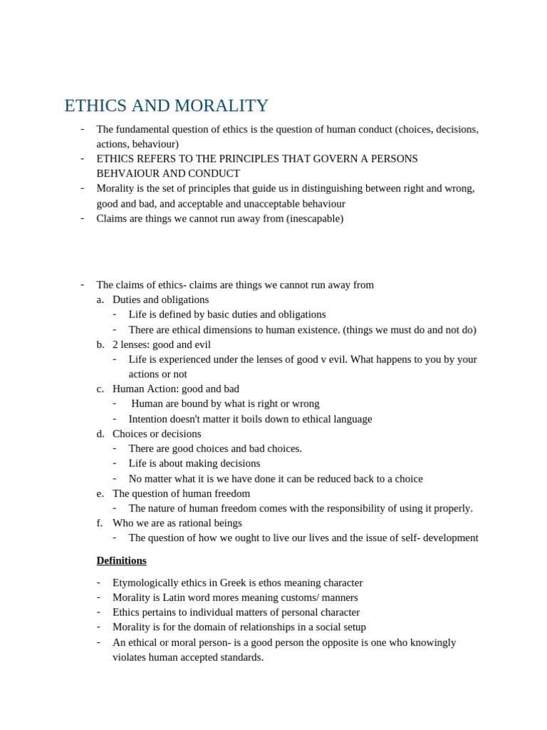 Ethics notes | PDF | Morality | Psychological Egoism