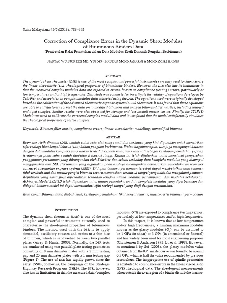 Correction of Compliance Errors in The Dynamic Shear Modulus of Binder ...