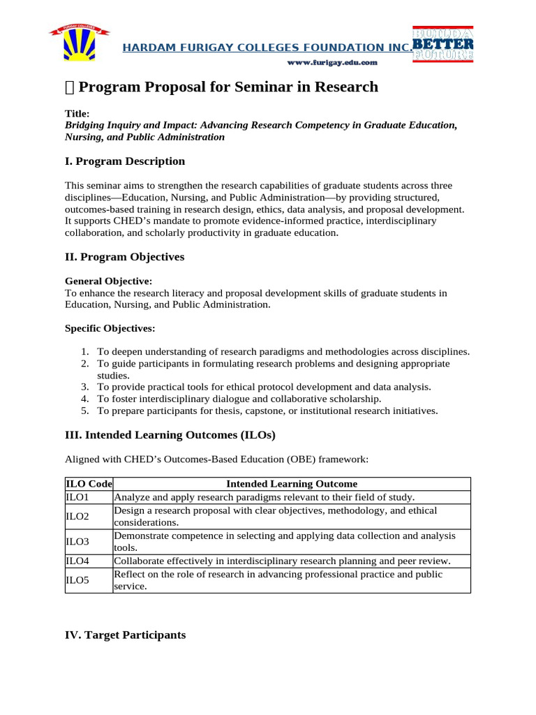 Program Proposal in Seminar in Research (2) | PDF | Methodology ...