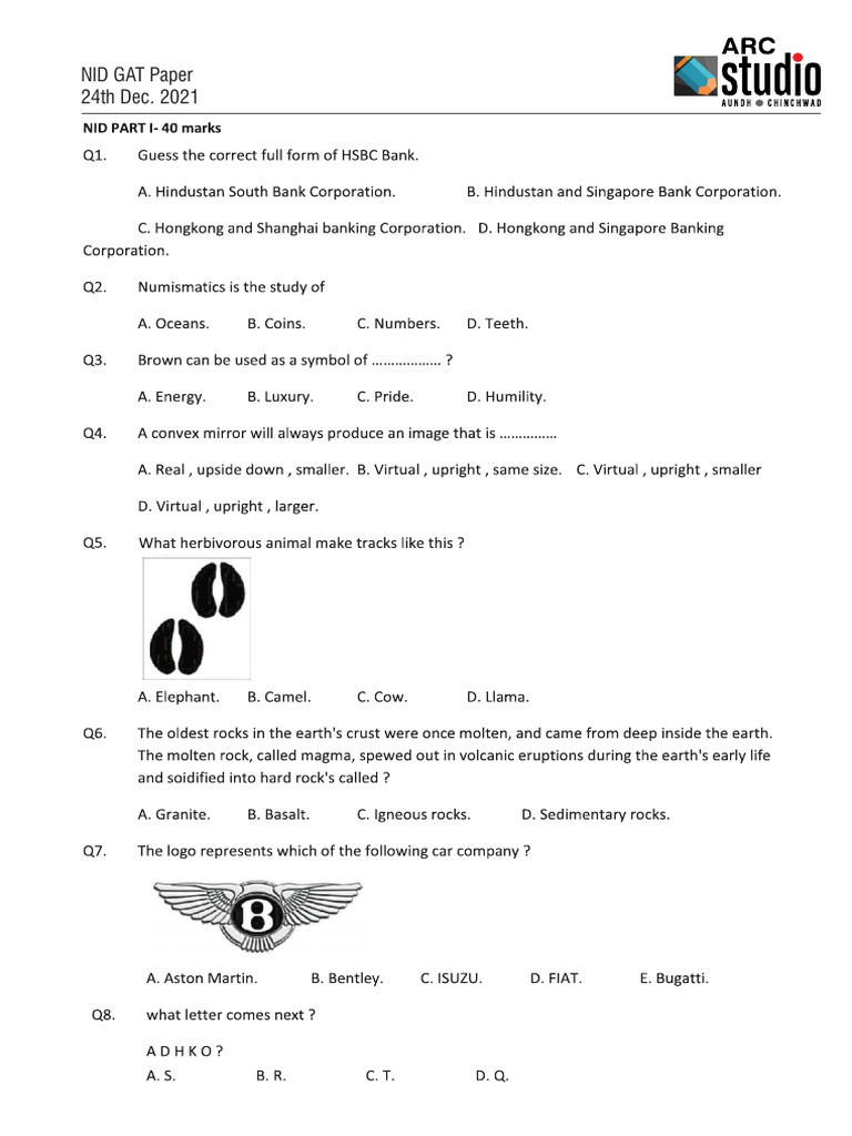 NID GAT Exam Questions 2021 | PDF