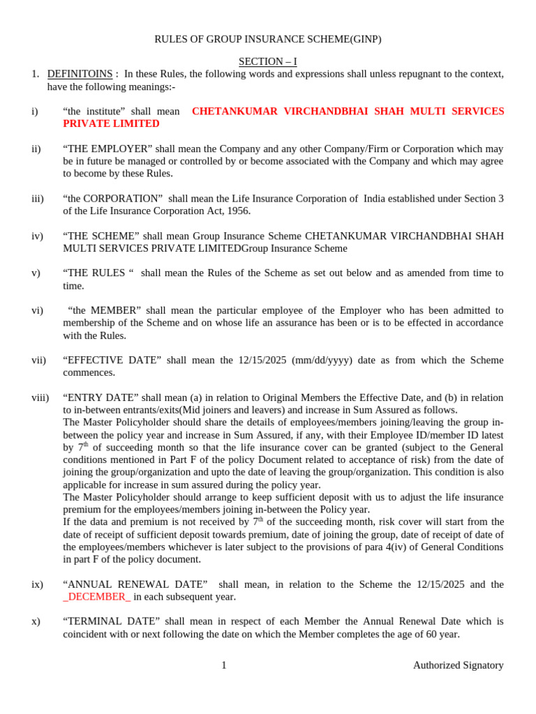 Group Insurance Scheme Rules Overview | PDF | Insurance | Life Insurance