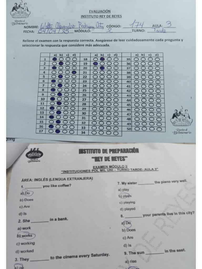 Examen de Inglés. | PDF