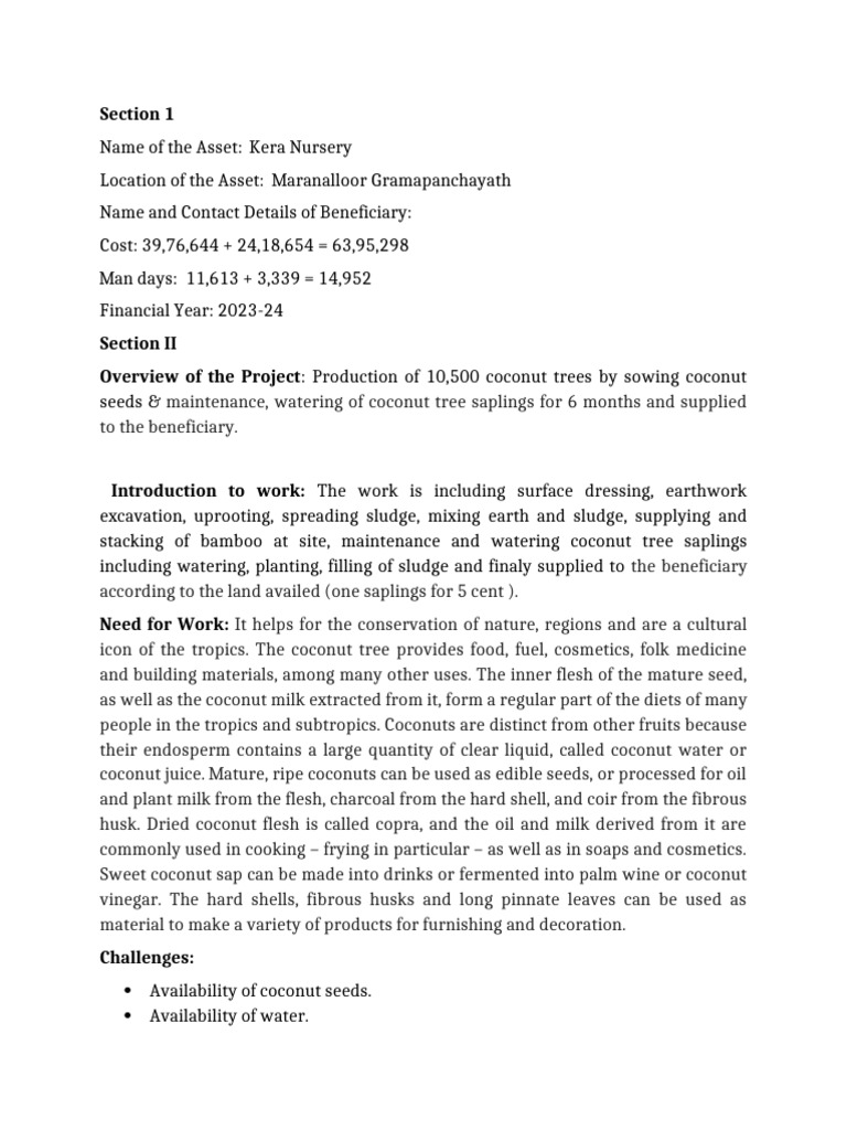 Kera Nursery Coconut Project Overview | PDF | Coconut