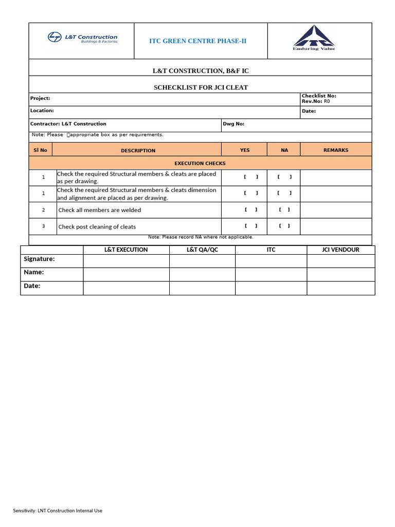 JCI Cleat Execution Checklist for ITC | PDF