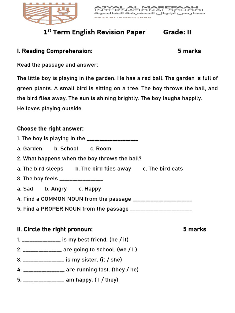 1st Term Revision Paper Grade II New | PDF | Languages | Foreign ...