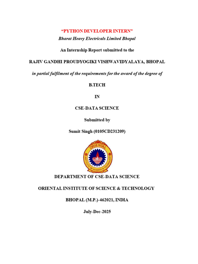Python Developer Internship Report | PDF | Artificial Intelligence ...