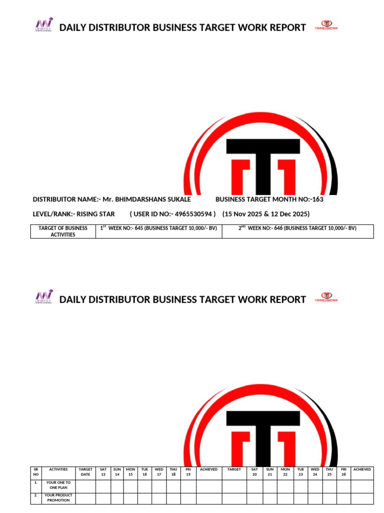 Daily Business Target Report for Distributors | PDF | Chess Theory | Chess