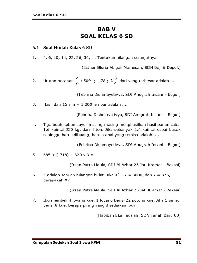 Soal Matematika Kelas 6 SD Lengkap | PDF