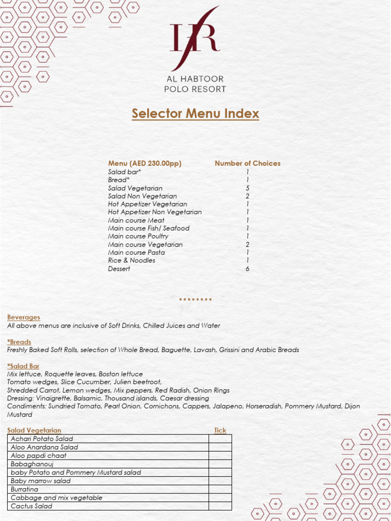 Comprehensive Menu Selection Guide | PDF | Salad | Lamb And Mutton