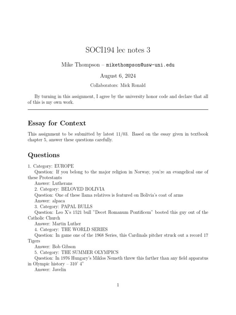 SOCI194 Lec Notes 3 | PDF