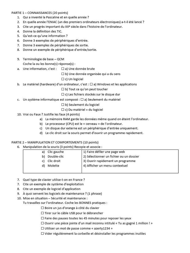 Questions sur l'informatique et TIC | PDF | Matériel informatique ...