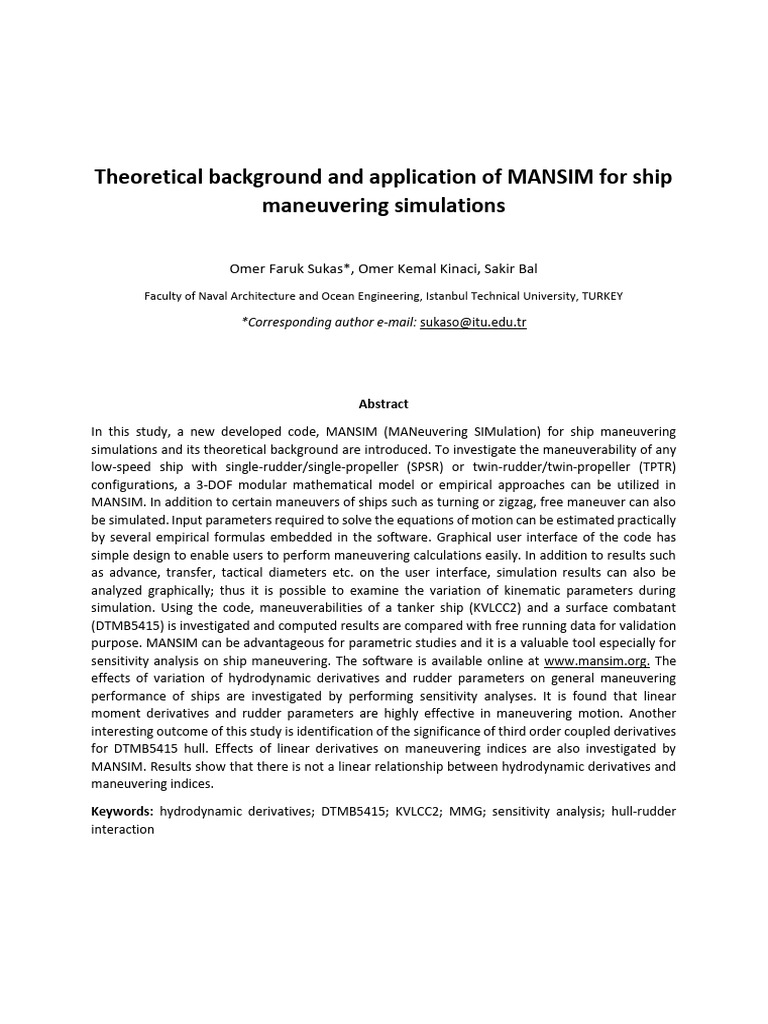 MANSIM: Ship Maneuvering Simulation Tool | PDF | Simulation ...