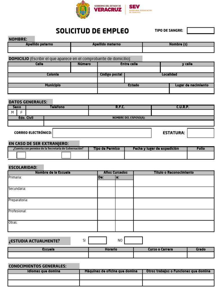Form SolicitudDeEmpleo SEV | PDF