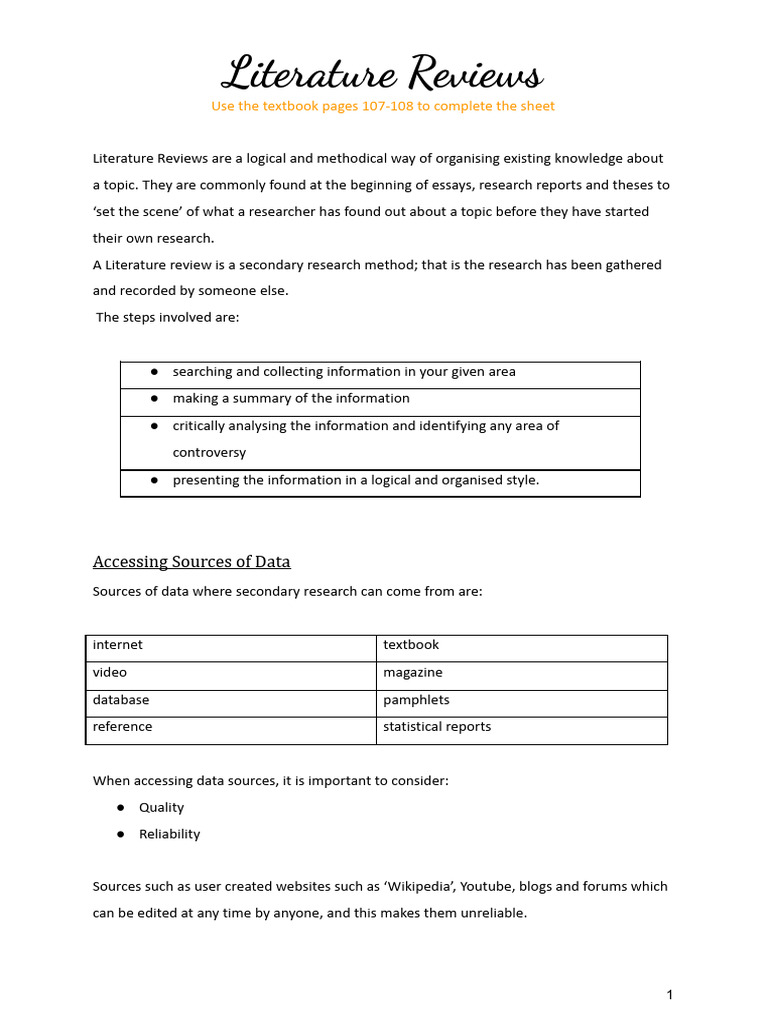 Steven Nguyen - 5. a. Literature Reviews - Notes and Activities | PDF ...