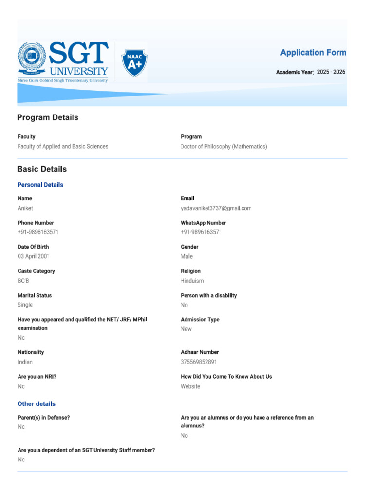 SGT Application | PDF