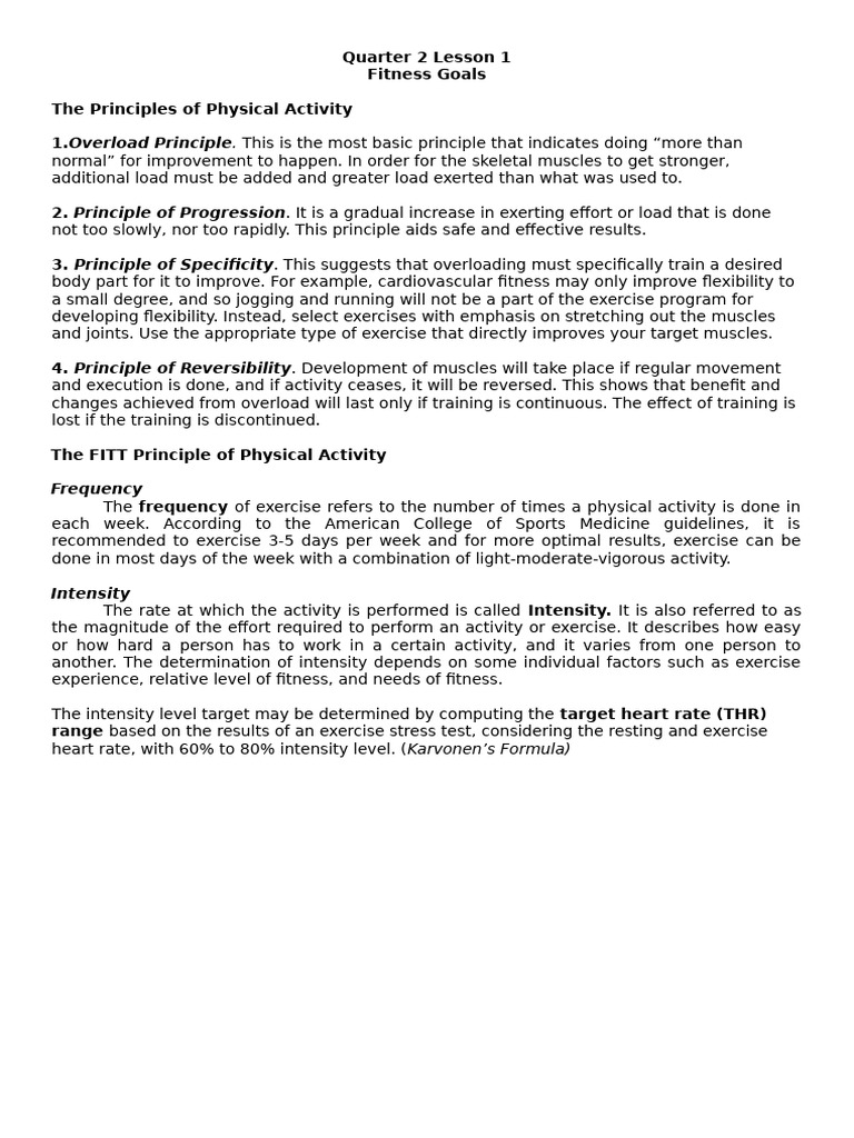 Fitness Principles and Target Heart Rate | PDF | Physical Fitness ...