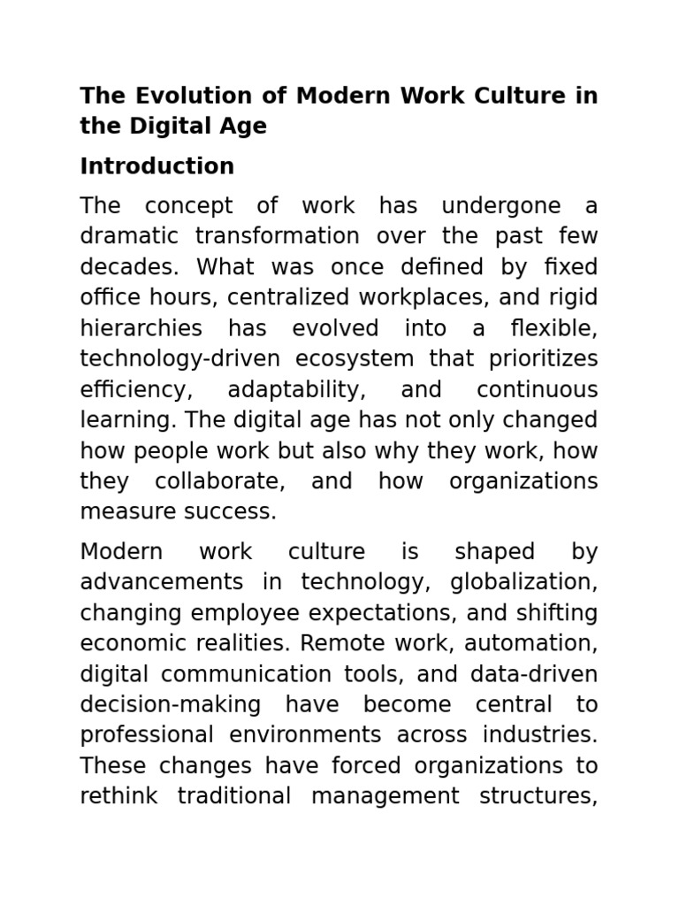 Modern Work Culture in the Digital Age | PDF | Cloud Computing | Leadership