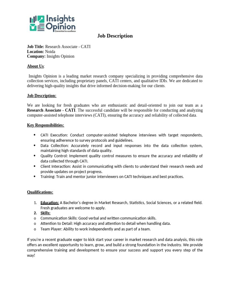 Research Associate - CATI Job Opening | PDF