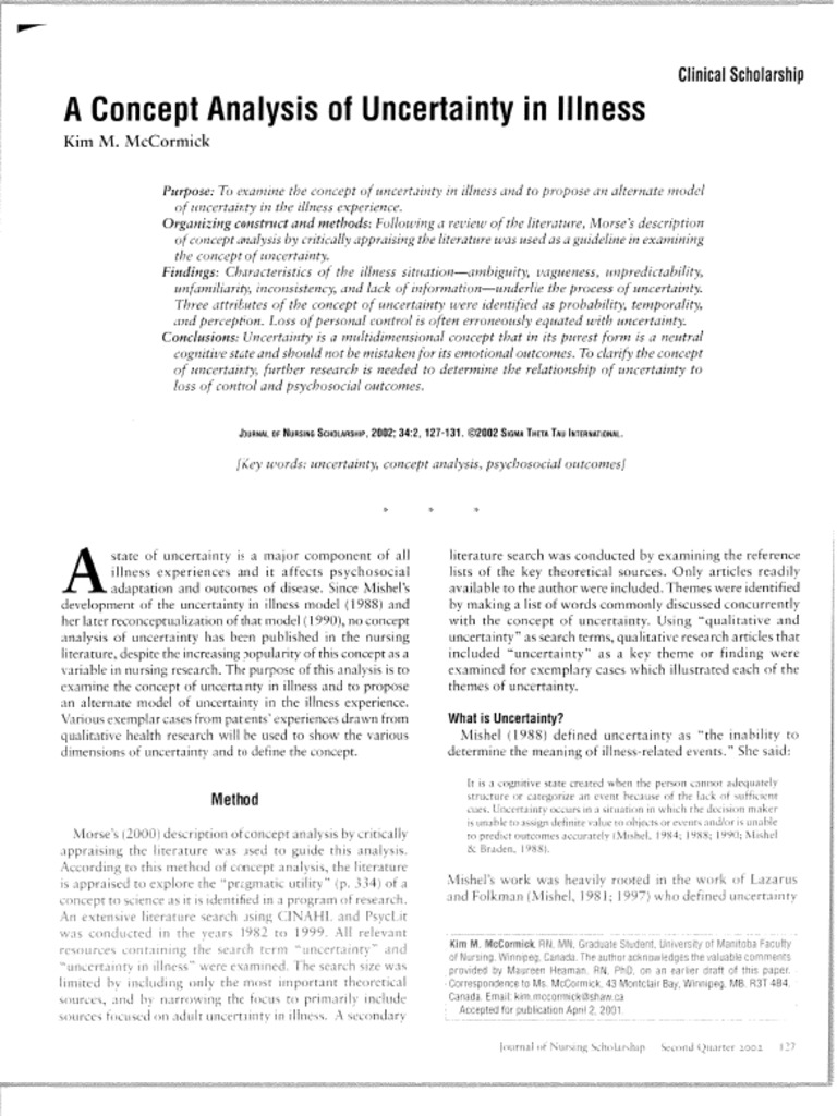 Uncertainty in Illness: Concept Analysis | PDF | Uncertainty | Perception