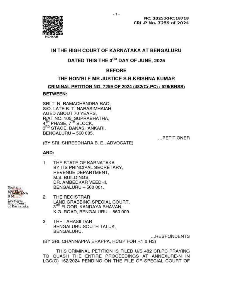 Karnataka High Court Criminal Petition 2024 | PDF | Courts | Justice