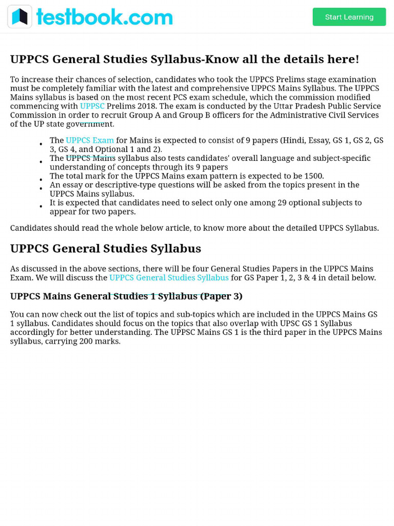 UPPCS General Studies Syllabus-Know All the Details Here! | PDF