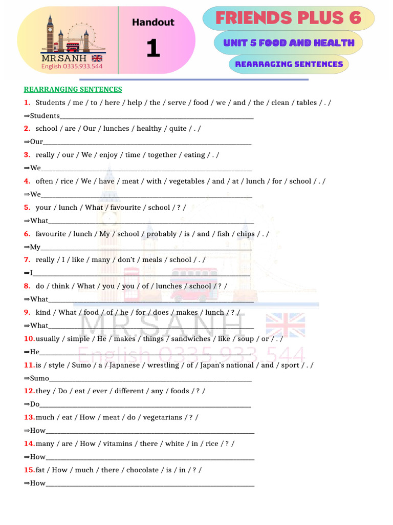 Sentence Rearrangement Exercises | PDF | Lunch | Foods