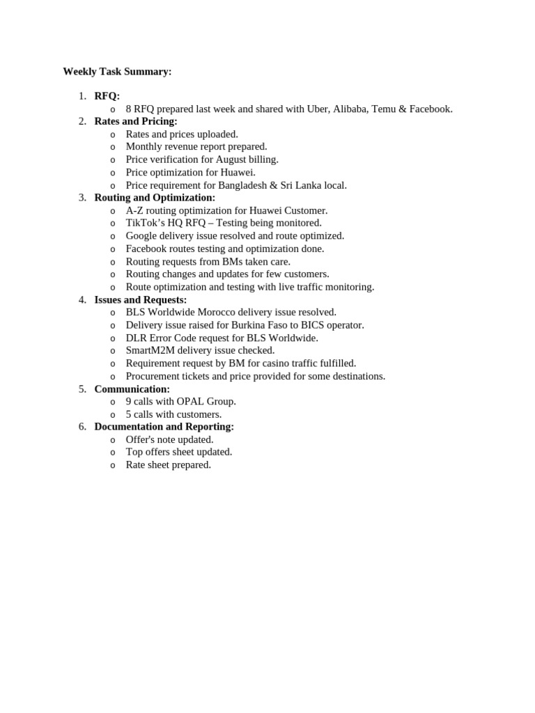 Weekly Task Summary | PDF