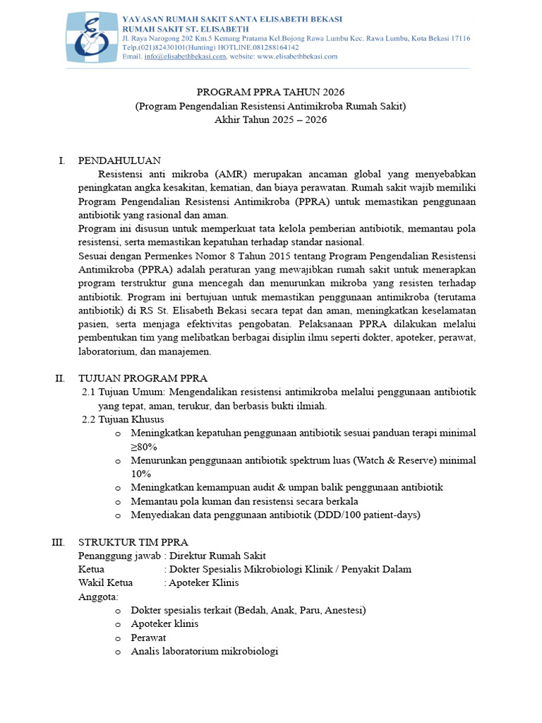 Program PPRA 2026: Pengendalian AMR RS | PDF