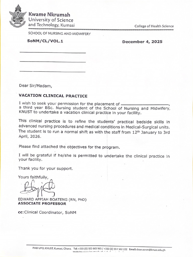 BSc Nursing 3 Clinical Letter | PDF