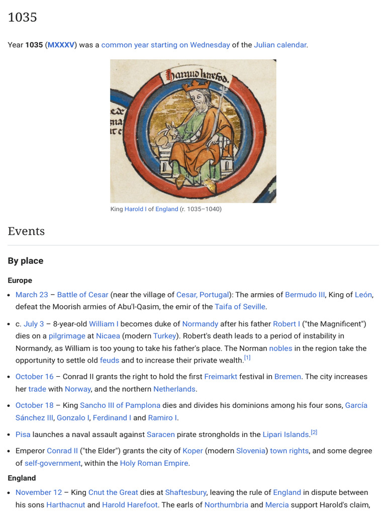 Key Events of 1035 in Europe | PDF