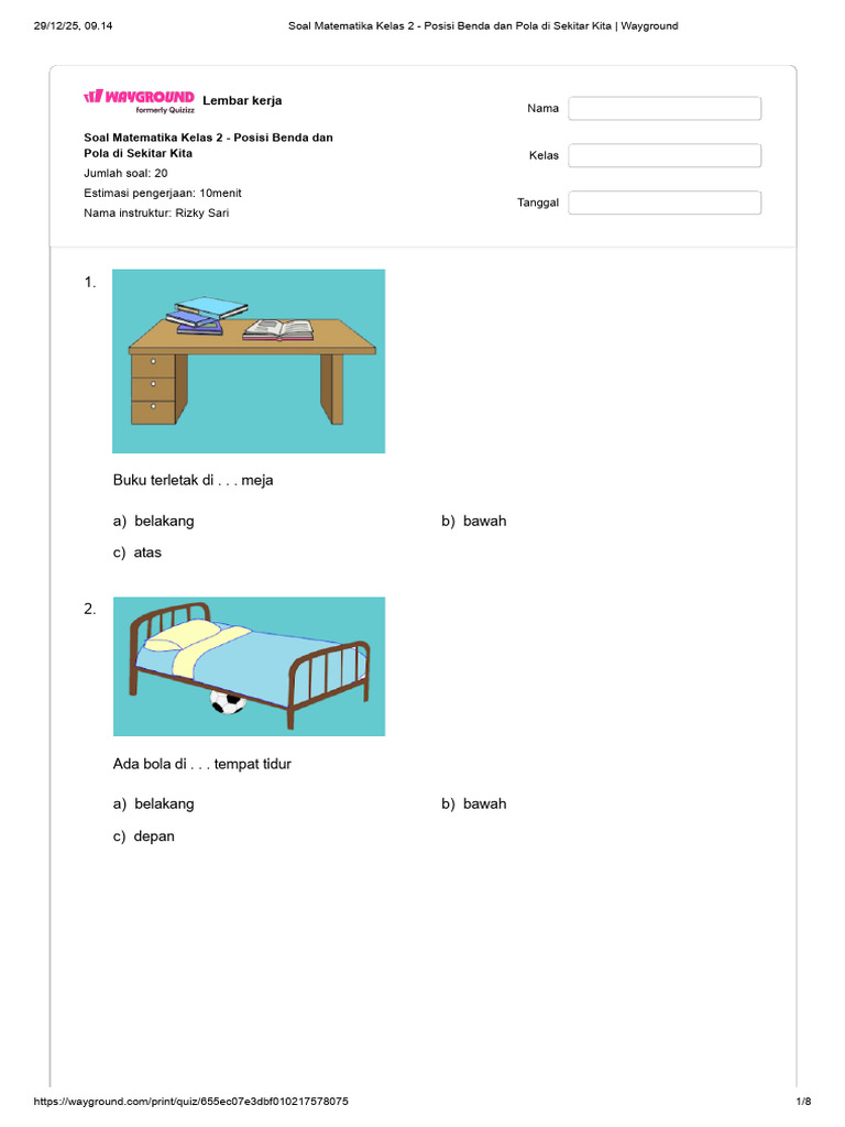 Soal Matematika Kelas 2: Posisi & Pola | PDF