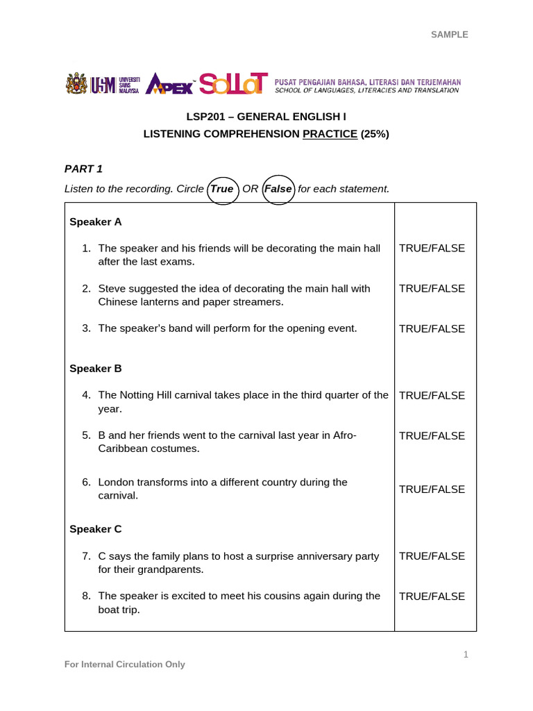 Listening Practice Sem 2 2425 | PDF