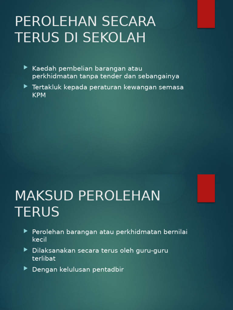 Perolehan Terus Di Sekolah Versi Rasmi Dengan Nota Penceramah | PDF