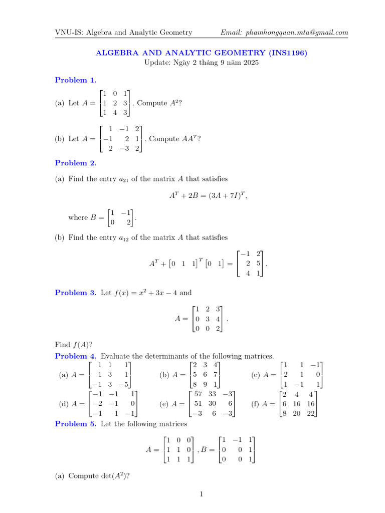 Algebra and Analytic Geometry Problems | PDF | Eigenvalues And ...