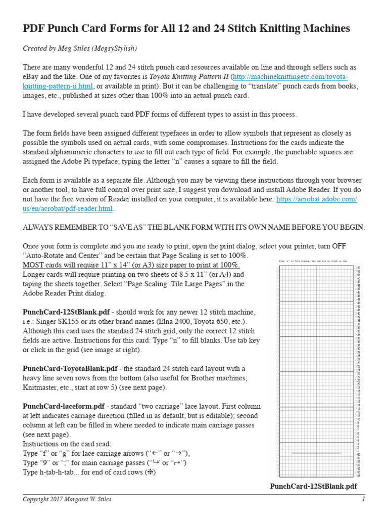 Punch Card PDF Forms for Knitting Machines | PDF | Page Layout | Knitting