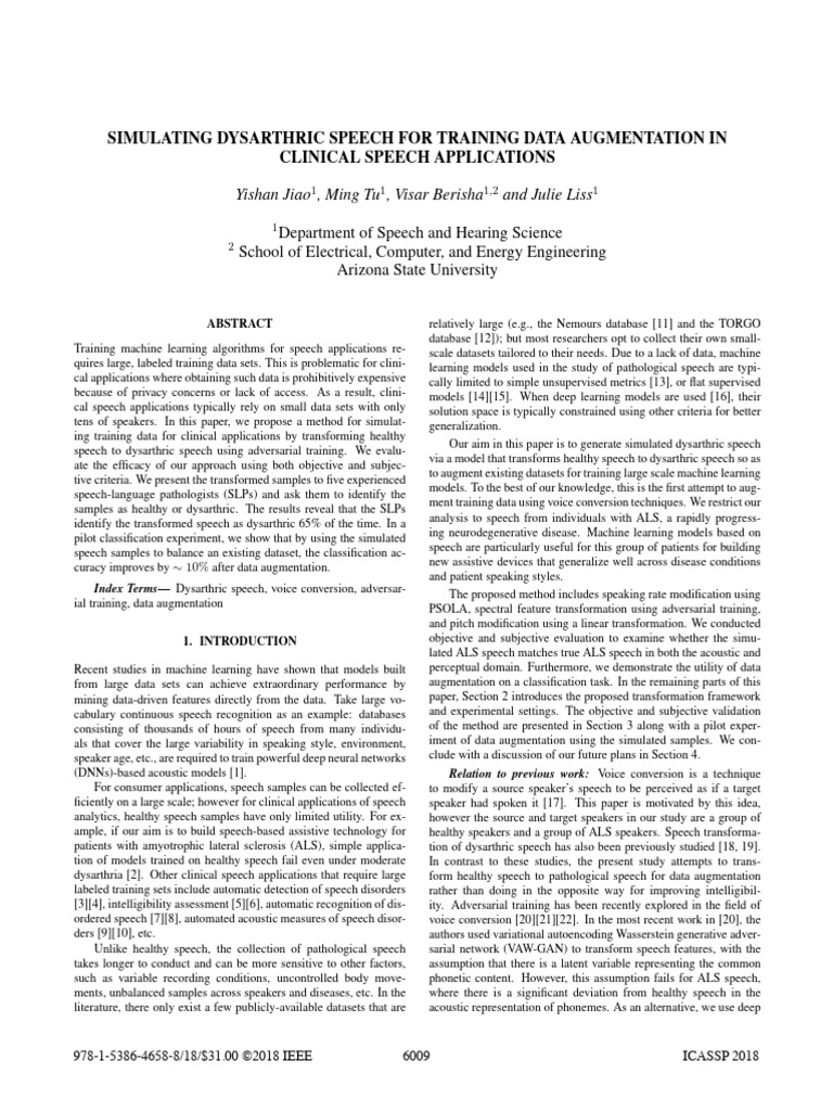 Simulating Dysarthric Speech for Data Augmentation | PDF | Cognitive ...