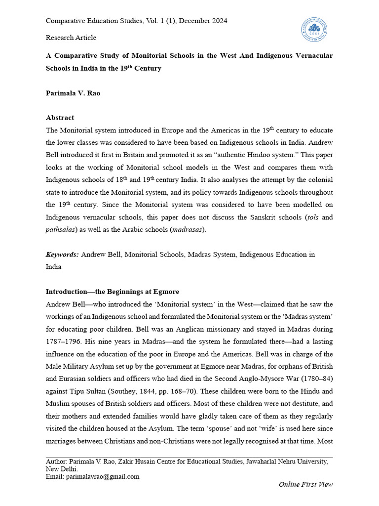 Monitorial vs. Indigenous Schools in 19th Century | PDF | Caste | Dalit