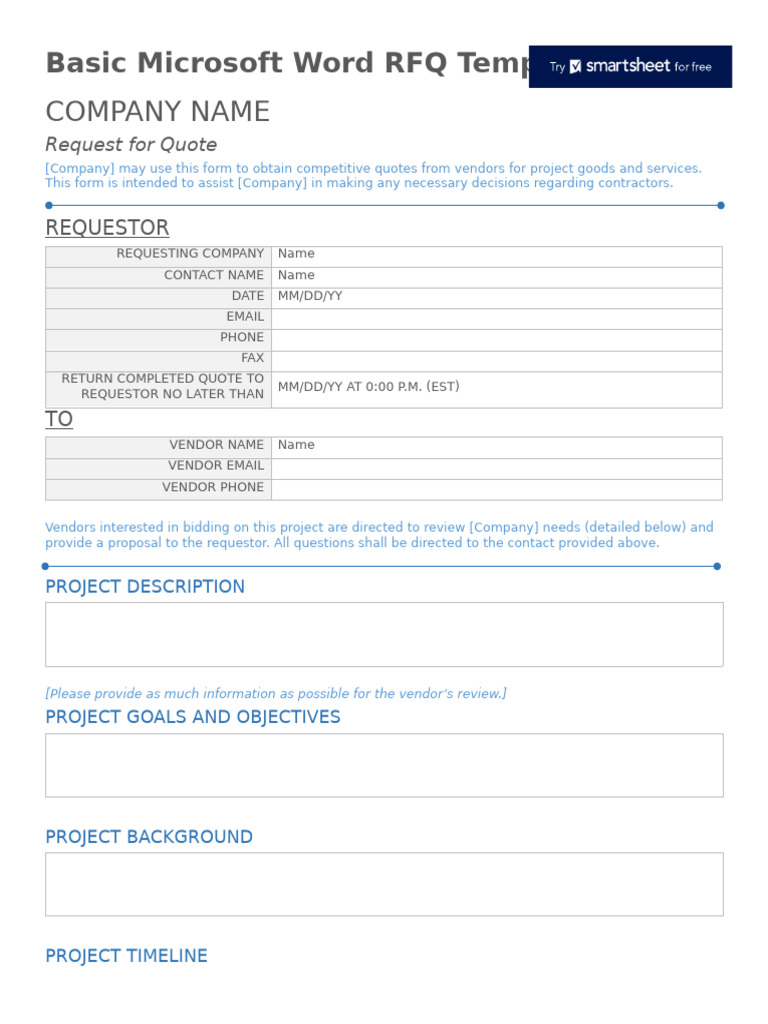 IC Basic Microsoft Word RFQ Template WORD 12103 | PDF