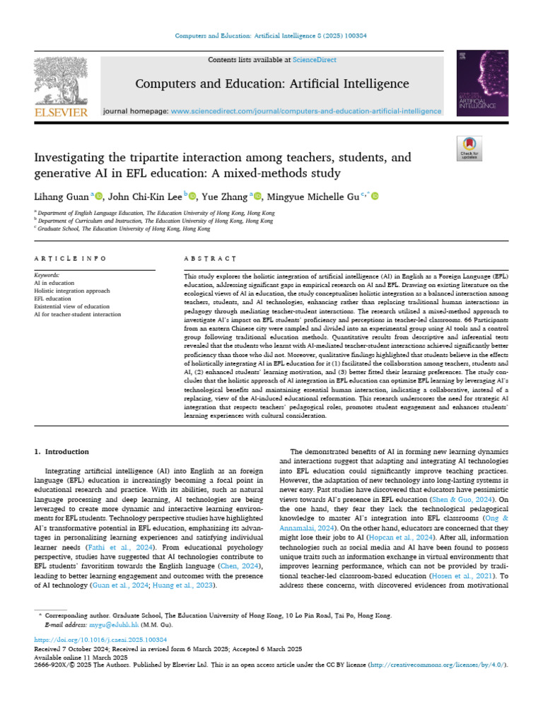 AI Integration in EFL Education Study | PDF | Artificial Intelligence ...